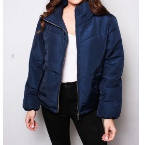 NEW! Navy Shine Puffer with Cinched Waist